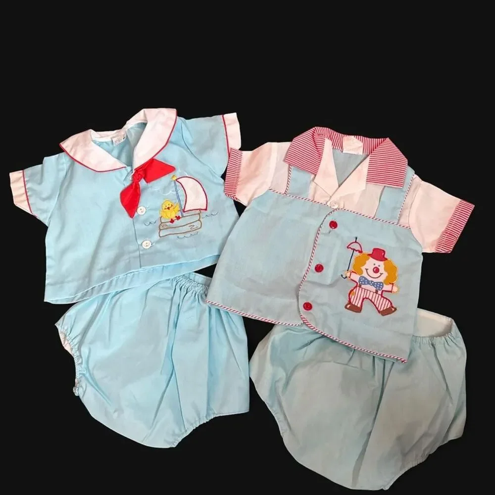 Vintage Baby Boy Blue Clown & Sailor Ducky Outfits